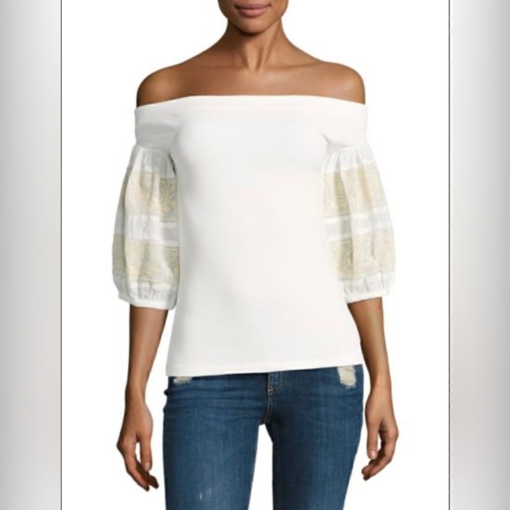Free People Ivory Rock With It Embroidered Knit Blouse Medium